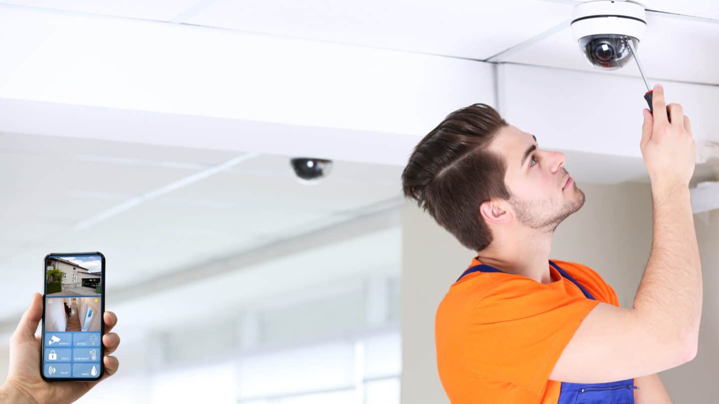 technician installing a CCTV system